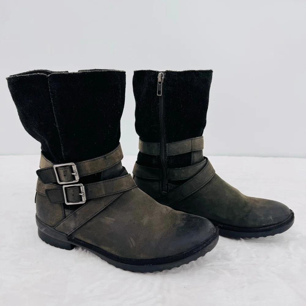 Ugg Lorna Black Boots Waterproof Genuine Leather Wool Lined 8.5” Shaft Size 8.5